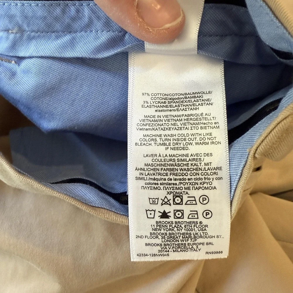 Brooks Brothers Advantage Chino Pants Mens 35x29 Khaki Tan Stretch Clark Fit